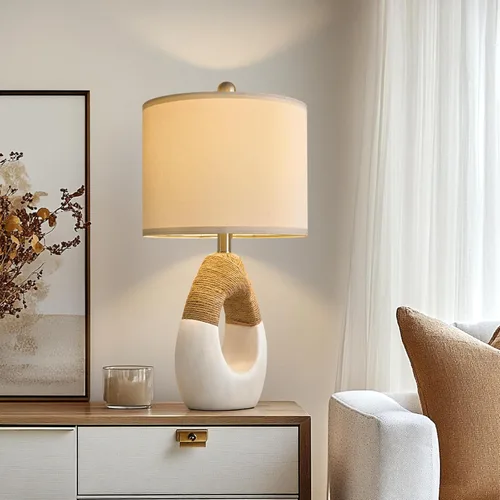 Vista 3 de OYEARS Lámparas de Mesa Boho de 22" para Dormitorio Sala de Estar Conjunto Mejorado de 2 Lámparas de Mesa de Ratán Medianas Estilo Casa de Campo