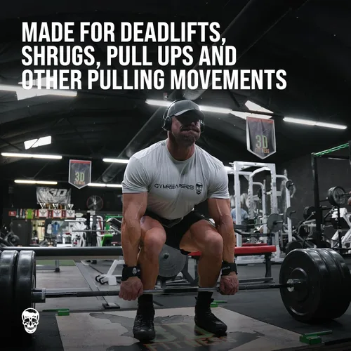 Vista 5 de Ganchos para levantamiento de pesas Gymreapers (par), correas de muñeca de potencia resistentes con soporte de agarre para la mano