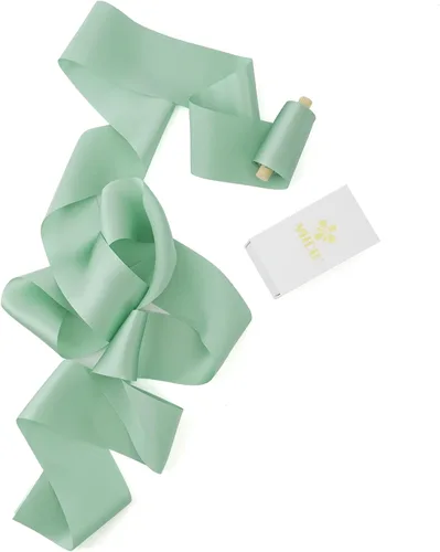 Vista 24 de MEEDEE Cinta de seda azul polvoriento, seda de 2 pulgadas, 5 yardas en carrete, perfecta para manualidades, decoración de bodas, ramos de flores