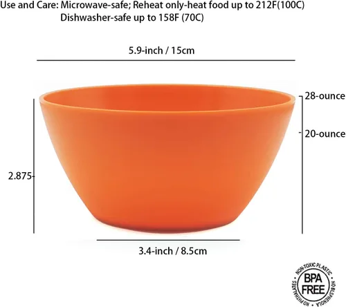 Vista 2 de KX-WARE Juego de 12 cuencos de plástico irrompibles y reutilizables de 6 pulgadas para cereales, sopa/ensalada, multicolor, aptos para microondas