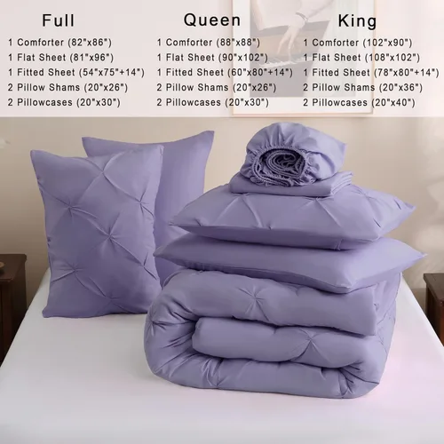 Vista 6 de DOWNCOOL Juego de edredón de 7 piezas color púrpura lavanda tamaño completo, cama en una bolsa con pintuck, juego de cama tamaño completo