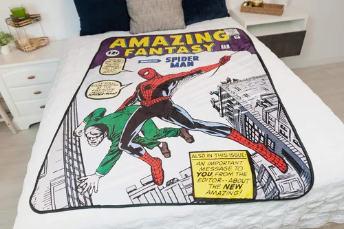 Vista 5 de Spider-Man Marvel Amazing Fantasy No. 15 - Manta de forro polar, manta coleccionable oficial de Marvel, mide 60 x 45 pulgadas