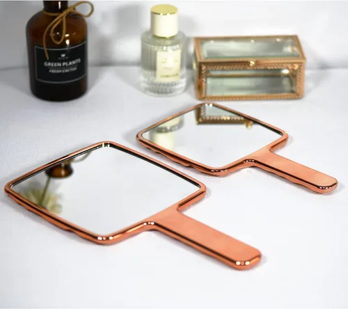 Vista 2 de YCHMIR Espejo de mano galvanizado oro rosa, cuadrado 9x5.1inch