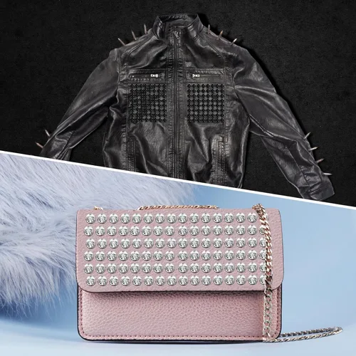 Vista 5 de uxcell 2 yardas cosidas en forma de cono de puntas, 12 filas de plástico con parte trasera plana, remaches punk, cinta para manualidades, bolsos