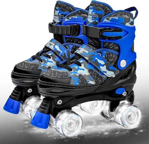 Kuxuan Skates Boys and Girls Camo Adjustable Roller Skates with Light up Wheels, Fun Illuminating Rollerskate for Kids Girls Youth
