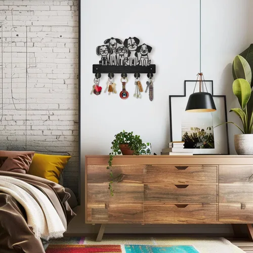 Vista 7 de MAYJOYDIY Gancho de pared para perro de 11.8 x 7.9 pulgadas de madera, lindo animal para mascotas, decoración artística de pared, 5 ganchos