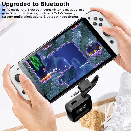 Vista 6 de Receptor transmisor Bluetooth 5.3 para TV a 2 auriculares inalámbricos Dual Link 2 en 1 Adaptador de audio Bluetooth inalámbrico con entrada Aux/USB