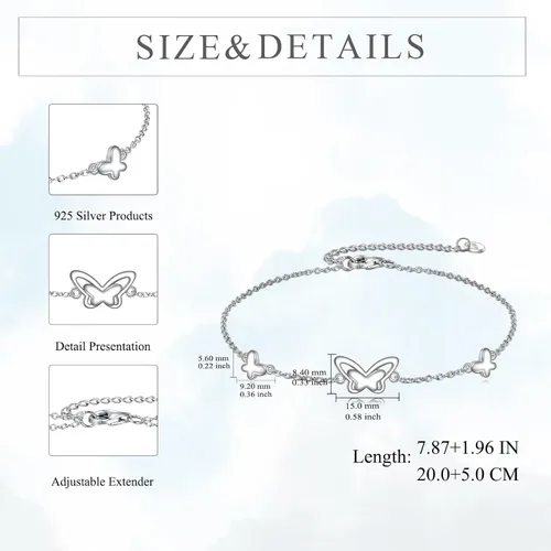 Vista 6 de AOBOCO Tobillera de plata de ley para mujer, pulsera de tobillo de ojo turco de mariposa de cristal, libélula