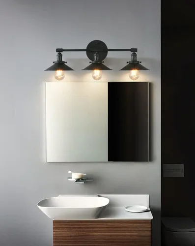 Vista 2 de Phansthy Lámparas de tocador de baño, 3 lámparas de pared con pantalla de metal negro de 7.9 pulgadas, luces de pared para espejo, cocina, sala