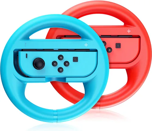 VOYEE Volante compatible con Nintendo Switch Wheel, accesorios de uso familiar compatibles con controladores Switch JoyCon, 2 unidades (azul y rojo)