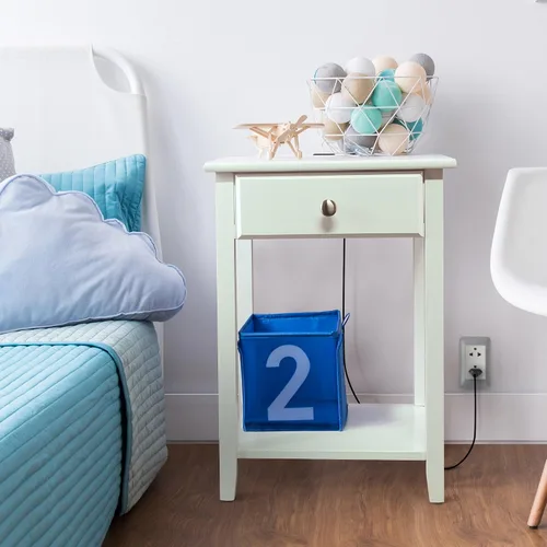 Vista 3 de Casual Home Owl - Mesa de noche blanca con puerto USB