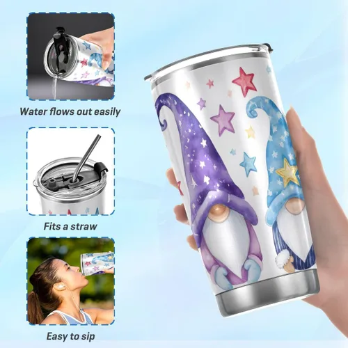 Vista 6 de Kigai Vaso de acero inoxidable de 20 onzas con aislamiento al vacío de doble pared, taza de café de viaje con tapa, popote y cepillo de limpieza