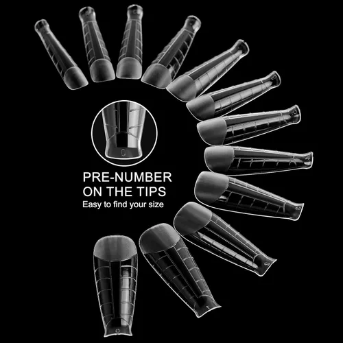 Vista 2 de 120 formas de uñas de polietileno de extensión en forma de T, moldes reutilizables de cobertura completa, 12 tamaños para pegamento de gel sólido