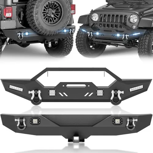 Vista 19 de YZONA para Wrangler JK JKU Parachoques delanteros y traseros compatibles con Jeep Wrangler JK JKU Unlimited 2007-2018 2/4 puertas con placa