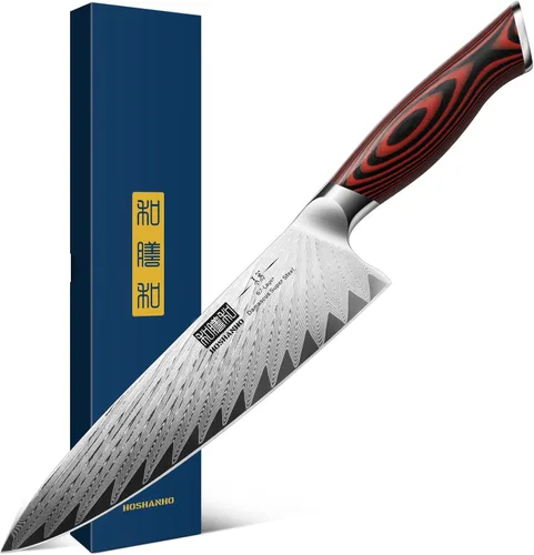 Vista 8 de HOSHANHO Cuchillo Santoku de Damasco, cuchillo de cocina profesional de 7 pulgadas, cuchillo de chef Santoku de acero súper de Damasco ultra-afilado