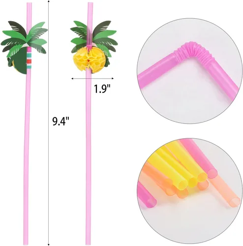 Vista 2 de 100 pajitas de árbol de coco, pajitas desechables de plástico de panal de abeja, tropical, hawaiano, playa, cóctel, piscina, suministros
