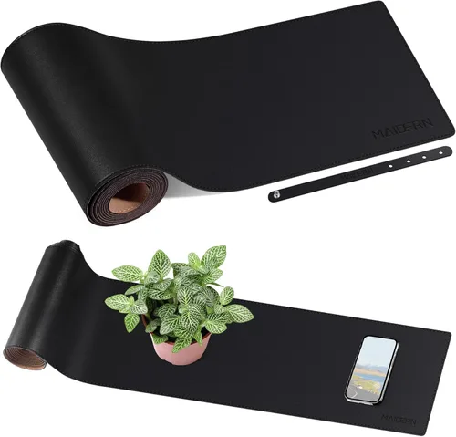 Vista 43 de MAIDERN Tapete de escritorio XXL de corcho y cuero, de 47.2 x 23.6 pulgadas, protector reversible para mouse de escritorio completo (negro)
