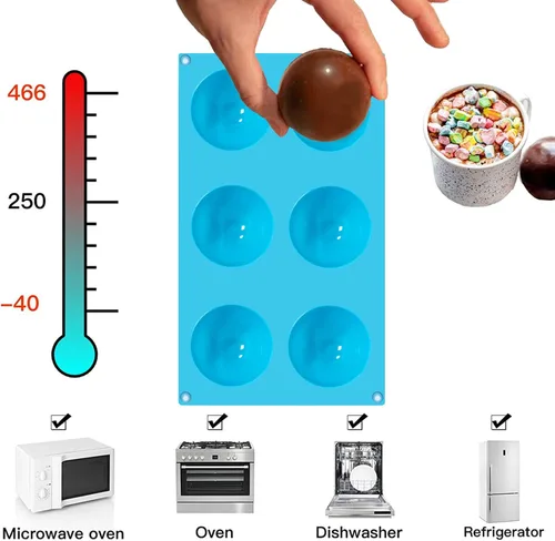 Vista 7 de Molde de silicona para bombas de chocolate caliente, esfera de 2.5 pulgadas, semiesfera redonda grande para bombas de cacao caliente, bola y media