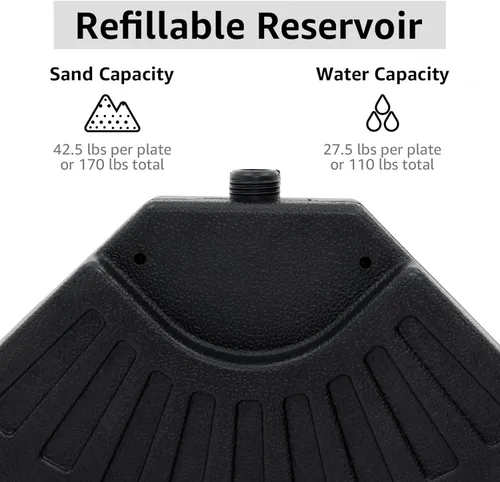 Vista 2 de COBANA Base de sombrilla de patio con desplazamiento en voladizo de 4 piezas, peso fácil de llenar, relleno de agua/arena, máximo 170 libras