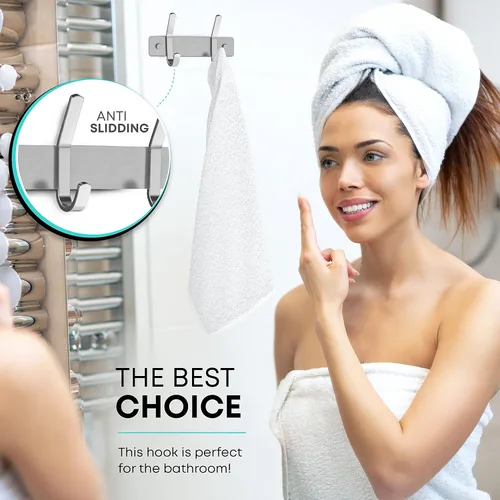 Vista 5 de Perchero pequeño de montaje en pared, de níquel cepillado, de acero inoxidable de 6 pulgadas, con 2 ganchos dobles resistentes, colgador de pared