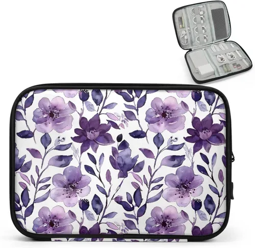 Vista 14 de Purple Flowers - Funda organizadora de viaje para artículos electrónicos, accesorios tecnológicos, bolsa de almacenamiento de cables para cables