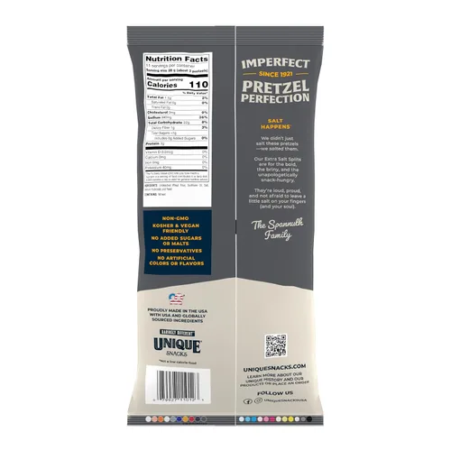 Vista 2 de Unique Snacks Pretzels extra de sal dividida, deliciosos horneados con estilo casero, certificado OU Kosher y sin OMG, sin sabor artificial, bolsas