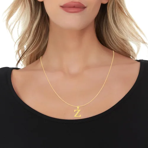 Vista 2 de Floreo 10k Yellow Gold 0.7" Textured Block Letter Initial A-Z Alphabet Pendant with Optional 18" Chain Necklace