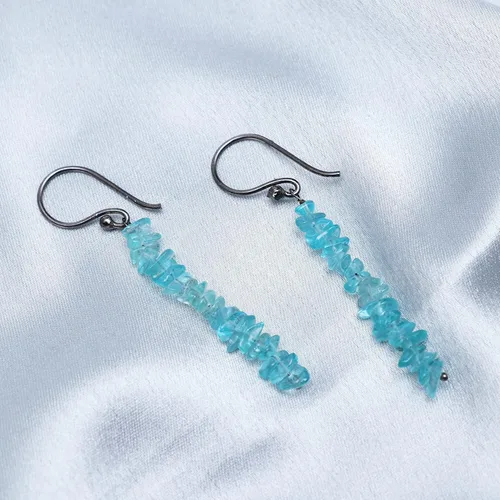 Vista 3 de Gempires Natural Blue Apatite Chips Crystal Earring, Birthstone Jewelry, Energy Healing Crystals, Birthday, Gift for Her