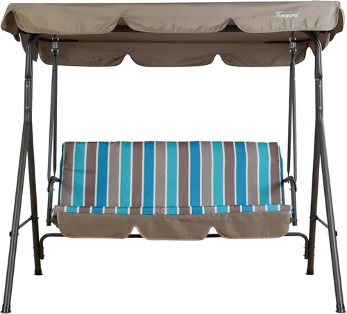 Vista 6 de Kozyard Alicia - Silla Columpio para Patio, Cómodos Asientos de 3 Cojines con Marco de Acero Resistente, Toldo Ajustable y Cojín Extraíble, Columpio