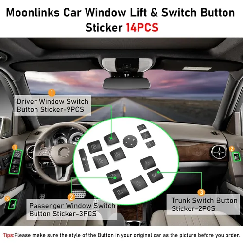 Vista 2 de Moonlinks Cubiertas de botón para interruptor de ventana eléctrica de puerta interior, repuesto compatible con Mercedes Benz A B C E G GLA CLA GLK