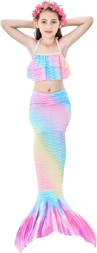 Vista 3 de GALLDEALS Conjunto de bikini de sirena para natación, cosplay con monoaleta de 5 a 6 años