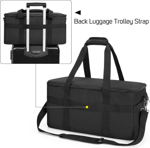 Vista 4 de LoDrid Bolsa grande para archivos de cables con parte inferior acolchada interior y divisores desmontables, bolsa para DJ con múltiples bolsillos