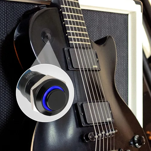 Vista 7 de APIELE Interruptor de botón de bloqueo de 0.472 in SPST pre-cableado de 5.906 in de cabeza redonda alta aleación de aluminio 1NO 1 normalmente