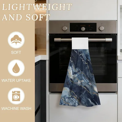 Vista 3 de Marble Navy Blue Mixed Hand Towels Set of 2, Absorbent Hanging Kitchen Towels Microfiber Fast Drying Dish Towel Wash Cloth for Home Decor