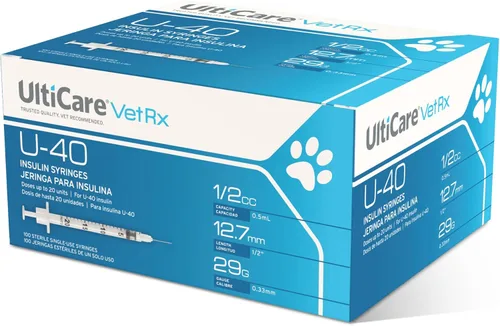 UltiCare VetRx U-40 - Jeringas de insulina para mascotas de 1/2 cc, 1.02 oz x 1/2 pulgadas, 100 unidades, dosificación cómoda y precisa, compatible