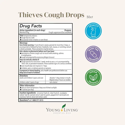 Vista 7 de Young Living Thieves - Gotas para la tos con infusión de aceite esencial 30 gotas Calma la garganta y refresca el aliento Mezcla natural