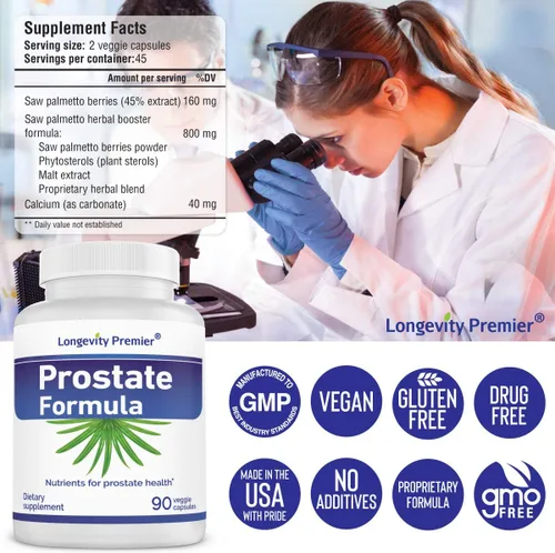 Vista 4 de Fórmula de próstata de longevidad con extracto estandarizado de palma enana americana, longitud extra para la salud de la próstata y la prevención
