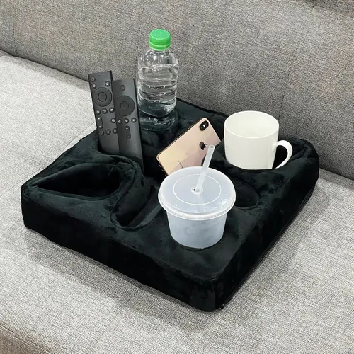 Vista 4 de Almohada para sofá y cama, bandeja de refrigerio de sofá para bebidas/control remoto/soporte para aperitivos (beige)