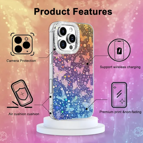 Vista 509 de I-MGAE-IN-AR - Funda diseñada para iPhone 12 y 12 Pro, diseño de mariposa plateada brillante, funda protectora de poliuretano termoplástico, suave