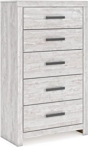 Vista 17 de Signature Design by Ashley Cambeck - Cómoda industrial de 5 cajones con tope de seguridad, color blanco lavado
