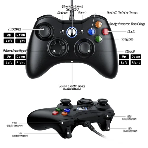 Vista 6 de Dinosoo 2 Pack Replacement for Xbox 360 Controller Wired, PC Controller Compatible with Microsoft Xbox 360 & Slim/PC, with Upgraded Joystick, Double