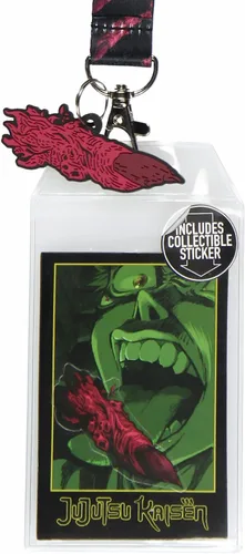 Vista 2 de Jujutsu Kaisen Sukuna Anime Manga ID - Cordón con colgante de goma y calcomanía coleccionable