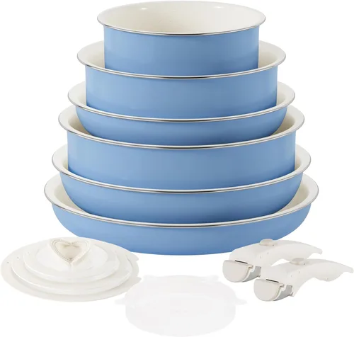 Vista 11 de YIIFEEO - Juego de utensilios de cocina antiadherentes, juego de ollas y sartenes apilables con mango desmontable, utensilios de cocina de granito