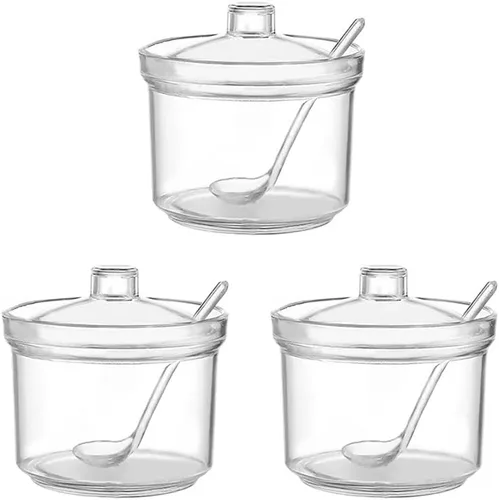 Vista 11 de Clean Acrylic Sugar Bowl - Tarro de especias con tapa y cuchara
