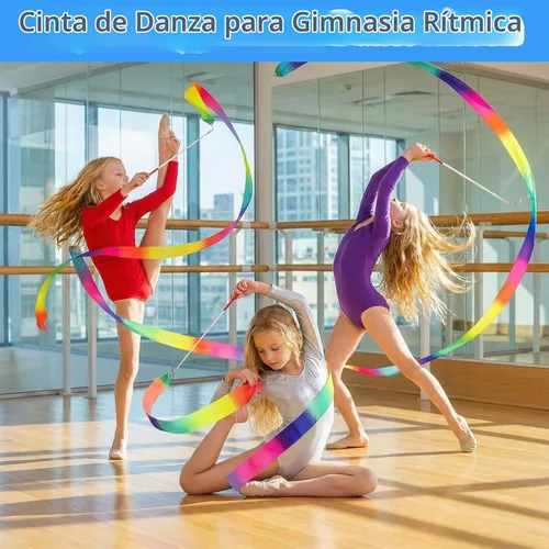 Vista 4 de Paquete de 20 varitas bailarinas de cinta, serpentinas de cinta de baile arcoíris