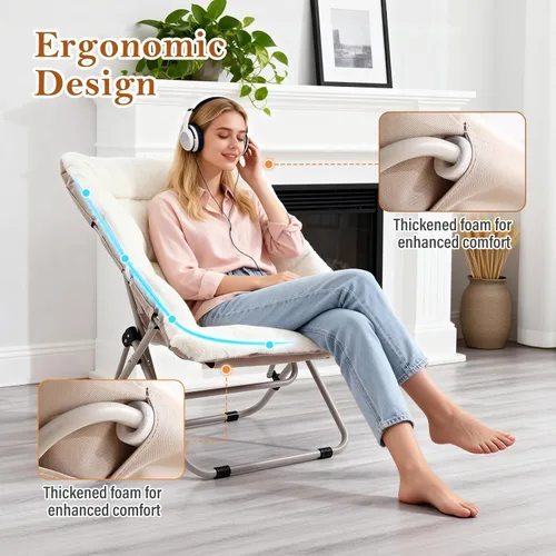 Vista 7 de Silla platillo, cómodas sillas de dormitorio, silla plegable de piel sintética de gran tamaño, silla plegable con marco de metal para sala de estar