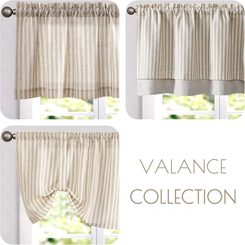 Vista 8 de Jinchan - Cenefa de Lino Rayado para Ventanas de 16 Pulgadas, Cortinas Oscuras para Pequeñas Ventanas, Cenefa de Doble Capa Estilo Granja para Sala