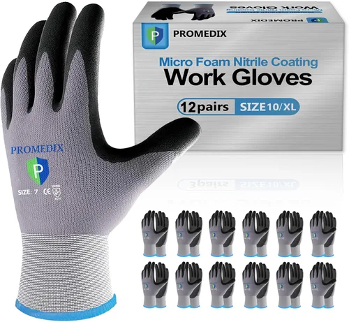 Vista 12 de PROMEDIX P Nitrile Coated Work Gloves,MicroFoam Safety Work Gloves Men,Seamless Knit Nylon&spandex Gloves with Grip
