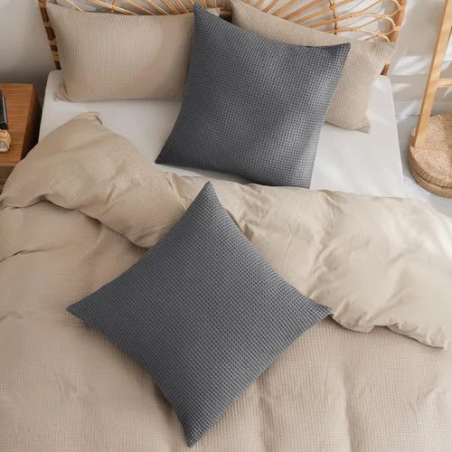 Vista 7 de PHF Funda de almohada 100% algodón con tejido de gofre, 18 x 18 pulgadas, sin relleno, paquete de 2 elegantes fundas de almohada cuadradas