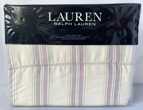 Lauren Ralph Lauren Claudia Stripe - Juego de sábanas Queen (4 piezas, diseño de rayas rosadas sobre crema)